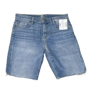 7 FOR ALL MANKIND Womens Light Blue Bermuda Shorts Size 28‎ Raw Hem